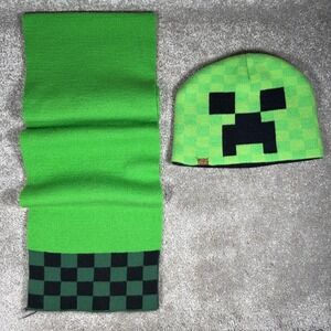 Jinx Minecraft Beanie Scarf Set Pixel Checkered Green Creeper Video Game Kids OS